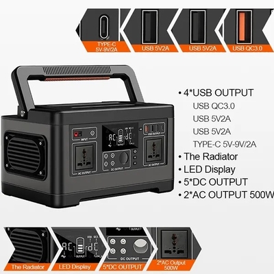 500 W de grande capacité Portable station électrique extérieure batterie 520Wh