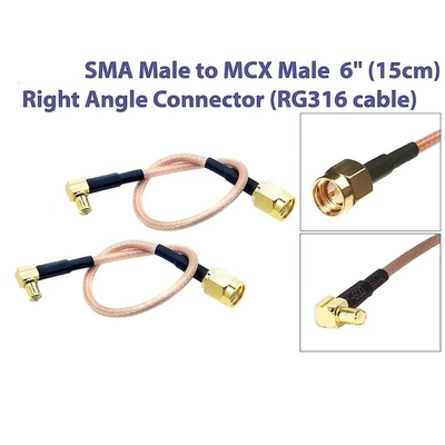 Cable à faible perte SMA-Homme à MCX Homme Angle droit 6 pouces 15 cm Connecteur RF RG316 Coaxial Antenne Pigtail