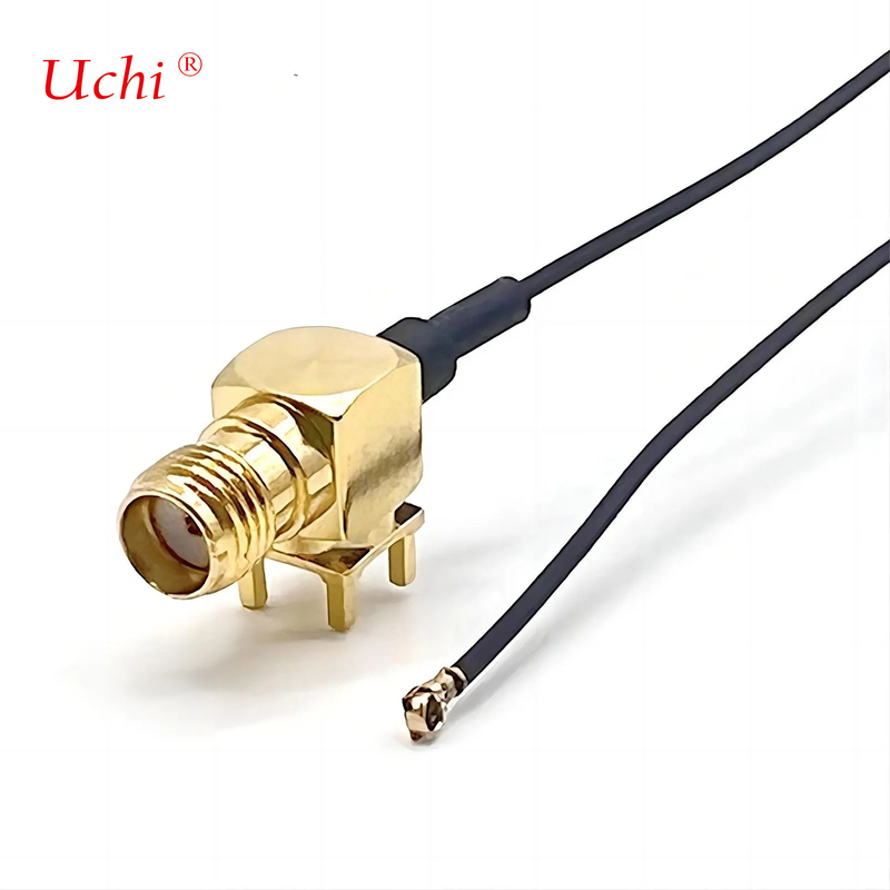 S-MA Jack féminin d'extension de l'angle droit du montage de PCB coaxial vers le connecteur UFL UFL 1.13 câble pigtail